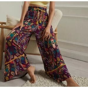 Anthropologie Wide Leg Pajama Pants OS Paisley Boho Gypsy Hippie Palazzo Flowy
